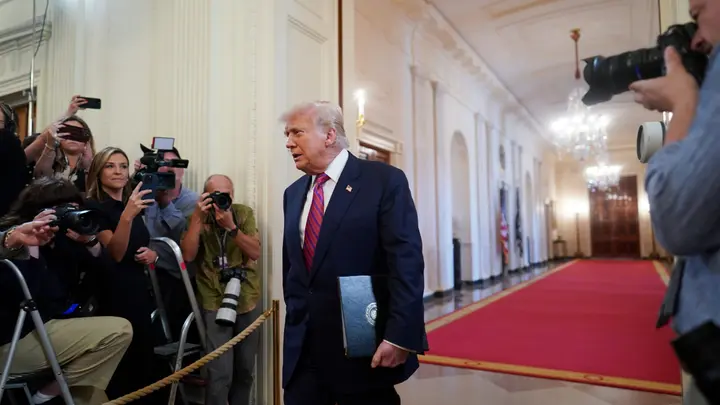 President Donald Trump arrives for a signing ceremony for the GENIUS Act in the East Room of the White House in Washington on July 18, 2025.